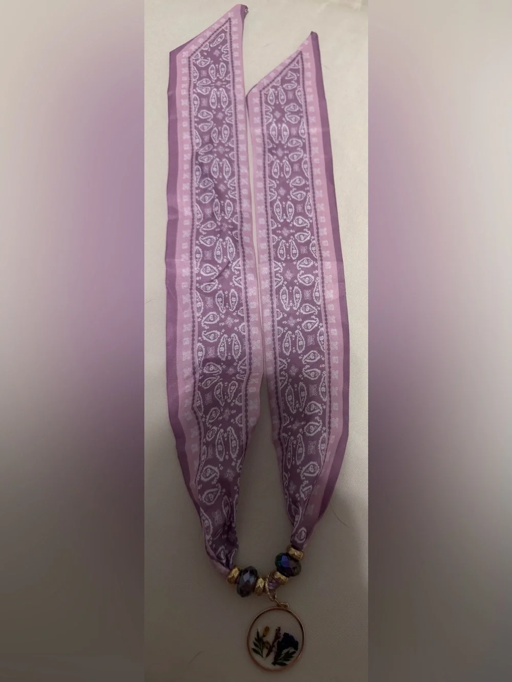Lavender Floral Pendant Scarf Necklace - Women Accessories